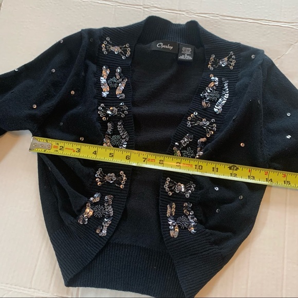 Chesley ladies Black sequin bolero shrug, long sleeves, size medium - Picture 7 of 8